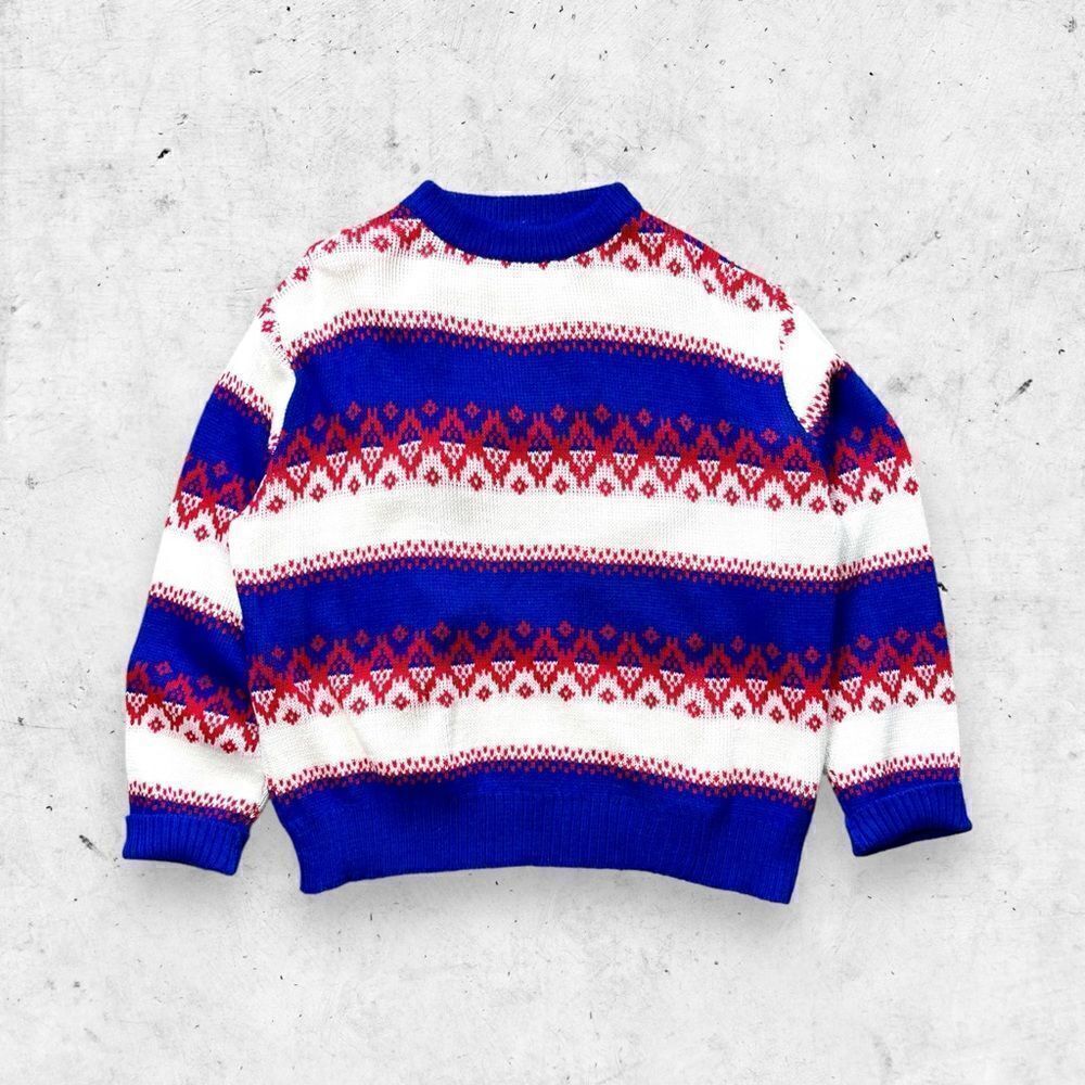 Vtg 80s 90s Kingsport Fair Isle Nordic Sweater, Striped, Holiday, Dad Grandpa L